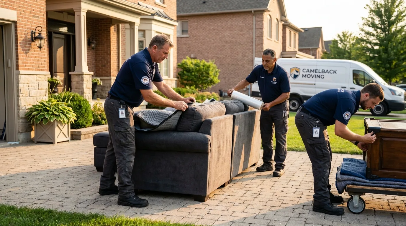 Large estate moving crew wrapping furniture in Marengo, IA